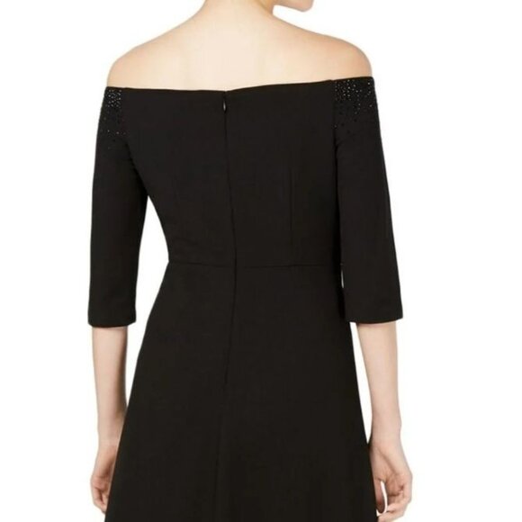 NEW Calvin Klein Off-The-Shoulder High-Low Dress Black Beading Detail Size 4 - Picture 7 of 16